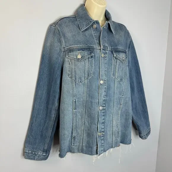 Lovers and Friends James Sarratoga Denim Jacket Relax Raw Hem Boho Blue L - Picture 7 of 16